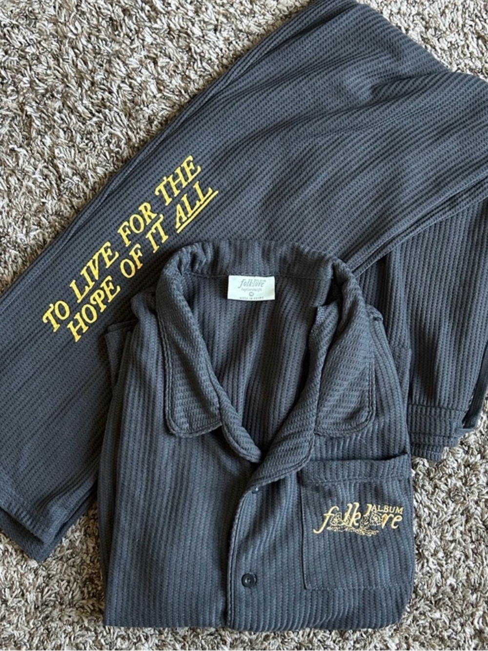 Taylor Swift Folklore Charcoal Pajama Set with Gold Embroidery